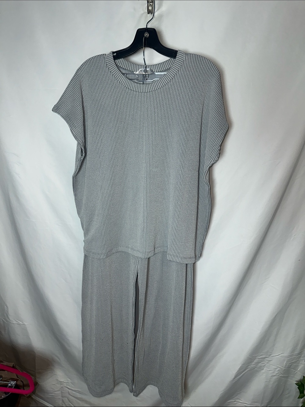Zenana Outfitters Ribbed Knit Lounge Set - Light Gray